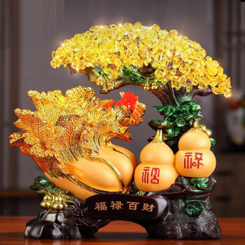 招财大号白菜摆件金蟾工艺品公司旺铺乔迁开业礼品家居客厅玄关酒柜装饰品吉祥物摆设商务礼物17寸沙金色福禄百财发财树长41宽18高43CM	